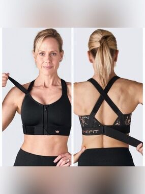 Shefit Flex High Impact Sports Bra Zip Front Black Rose Gold Adjustable 3Luxe 3X
